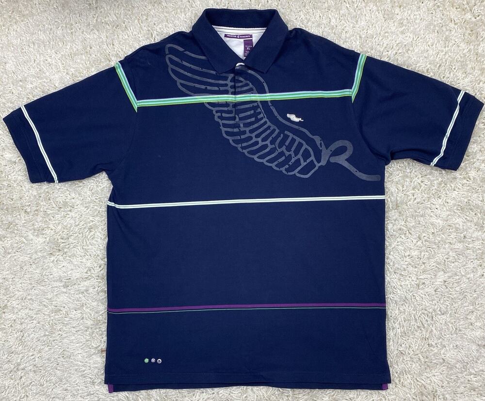 Vintage Y2K Rocawear Mens XL Striped Polo Shirt Navy Big Dove Wing Graphic